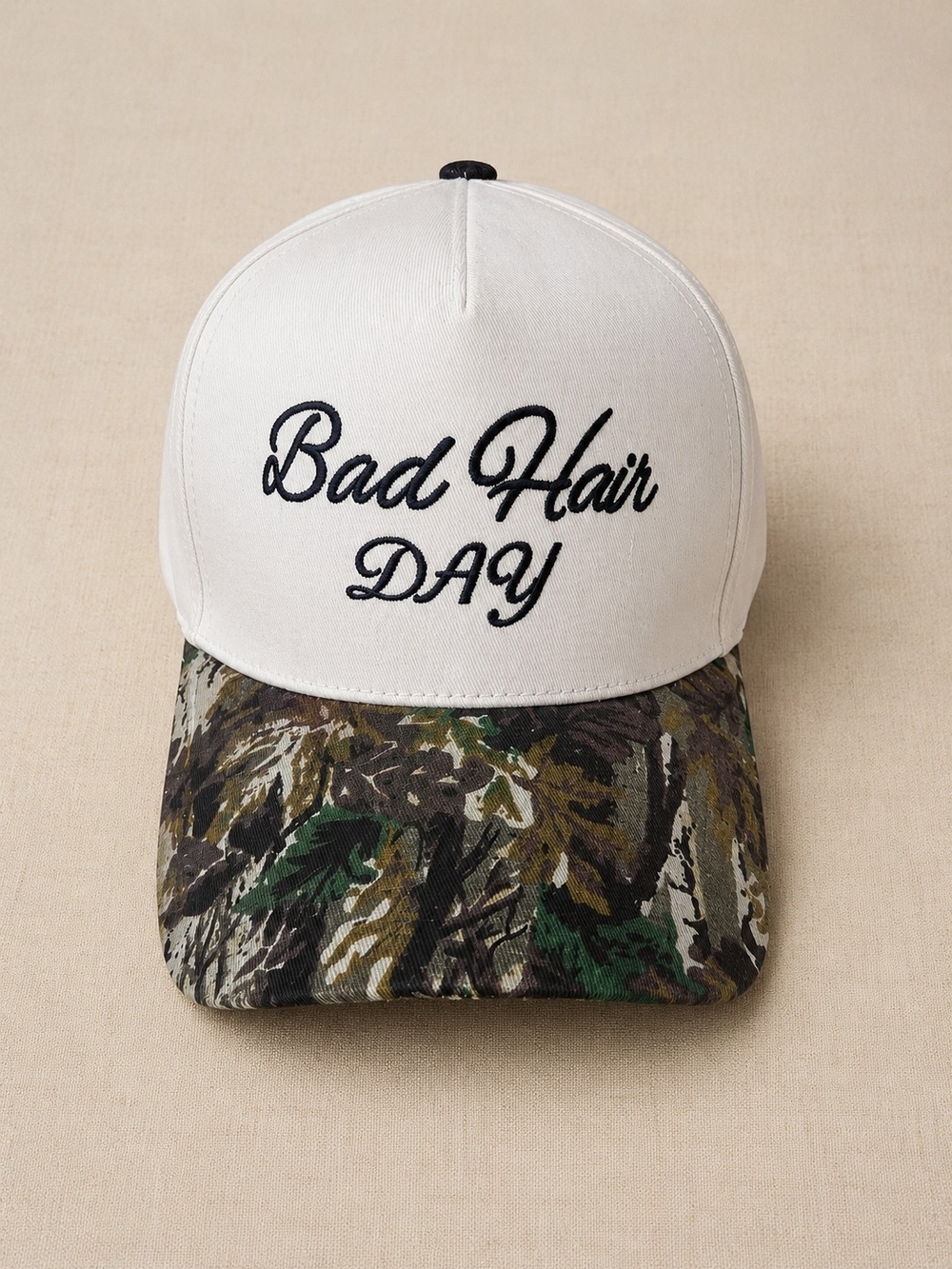 Zenana Bad Hair Day Embroidered Baseball Cap Camo Brim Adjustable Hat